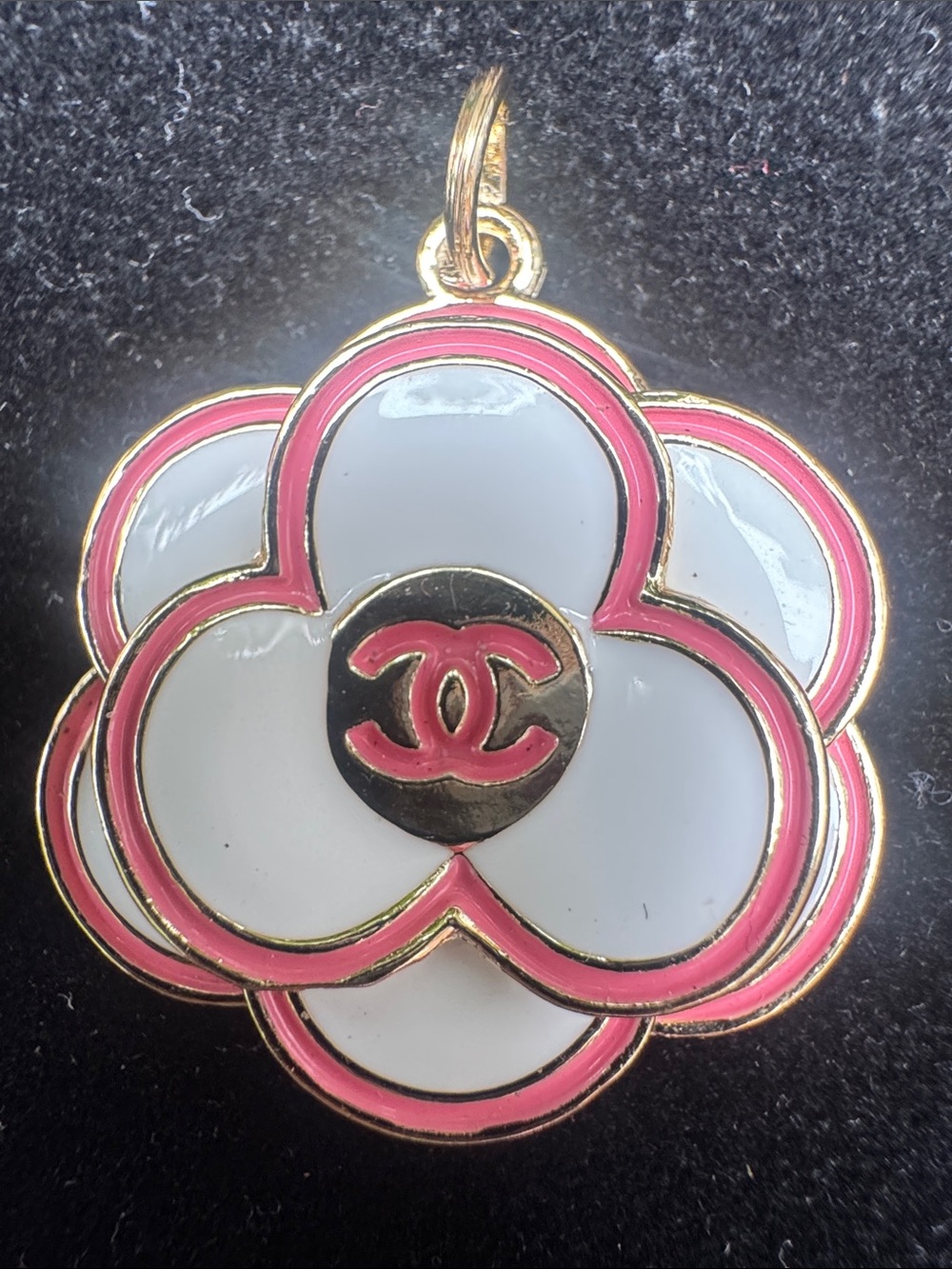 Charm White enamel  and Pink Camellia Enamel Charm Pendant